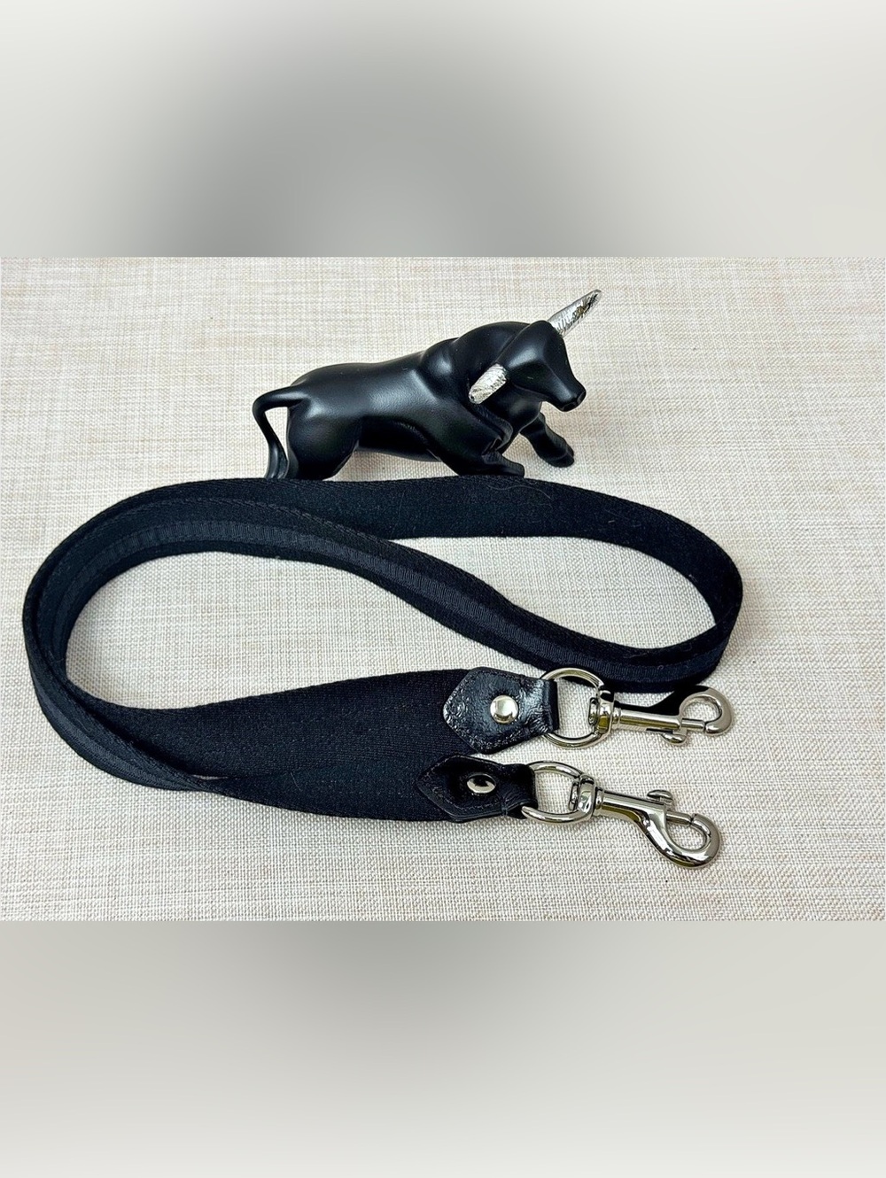 Black Shoulder Strap with Grosgrain Trim, Leather Tabs